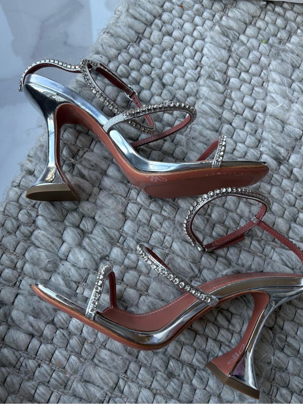 Amina Muaddi Gilda Sandals Silver size 6 - Picture 7 of 11
